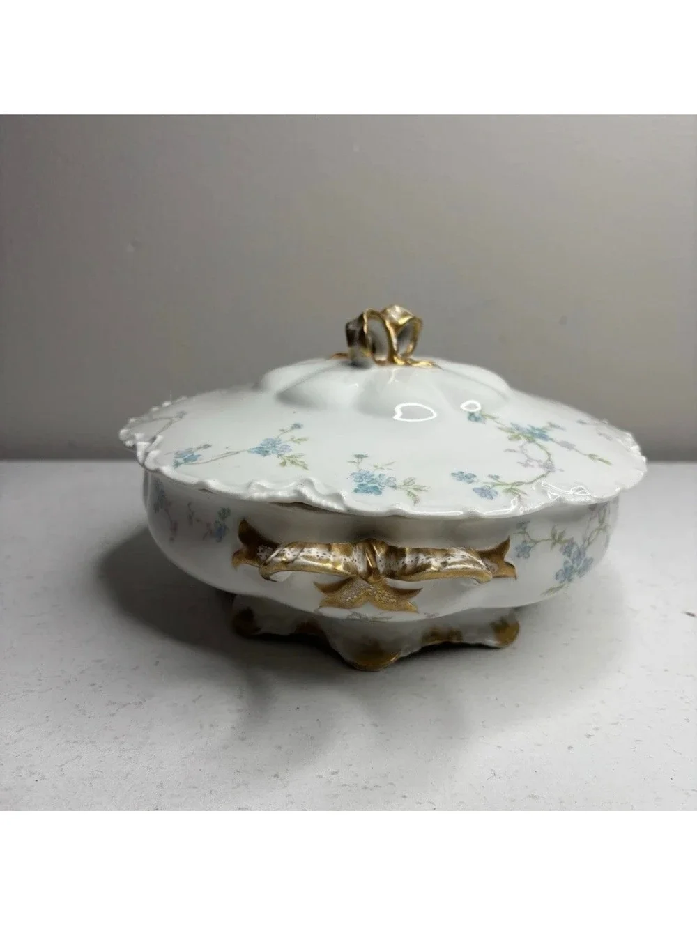 Antique Haviland Limoges Schleiger 441b Blue Floral Covered Vegetable Tureen